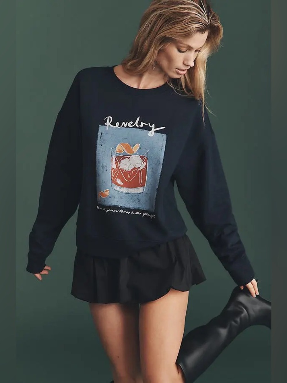 NWT Anthropologie MAEVE X Natalia Bagniewska Cocktail Sweatshirt Navy Size Small